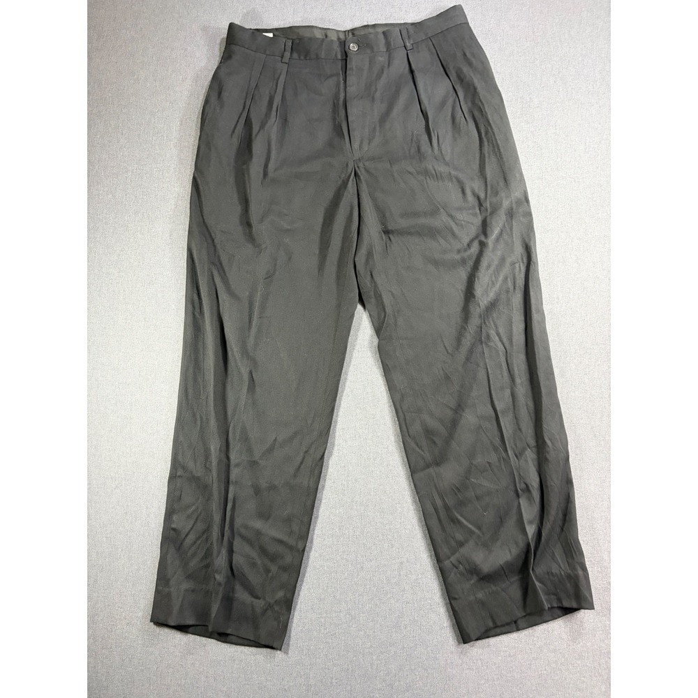 Claiborne Mens Black Pleated Dress Pants 34R Rayon Blend Made in USA